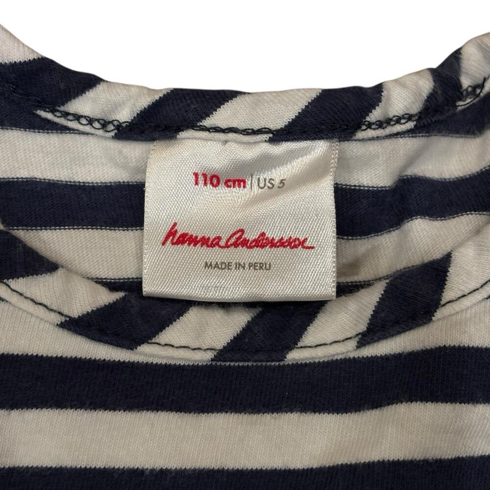 Hanna Andersson Girls 5 Mixie Dress Blue Stripe Floral Long Sleeve 100% Cotton - Picture 3 of 7